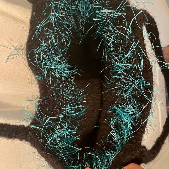 Knitted Wool Purse/Handbag-Black and Teal - Picture 4 of 7